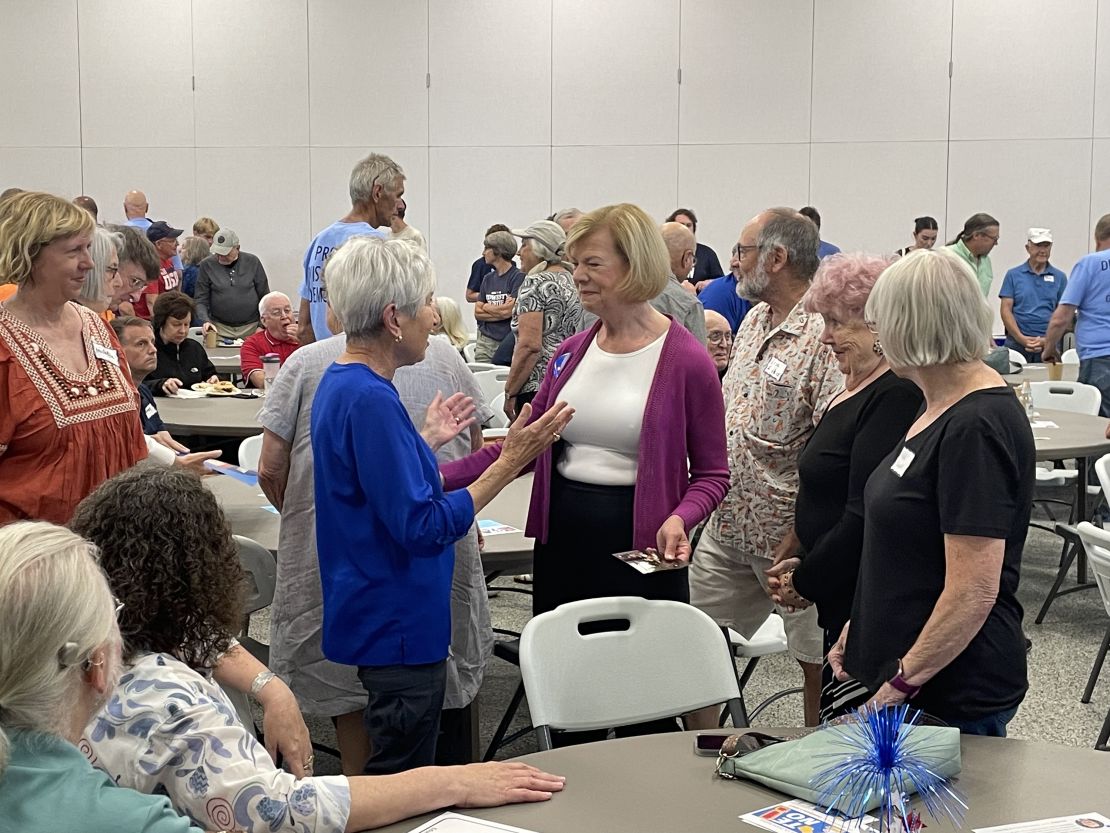 Baldwin greets supporters at the Grant County Democratic Picnic in Platteville, Wisconsin, on July 19, 2024.