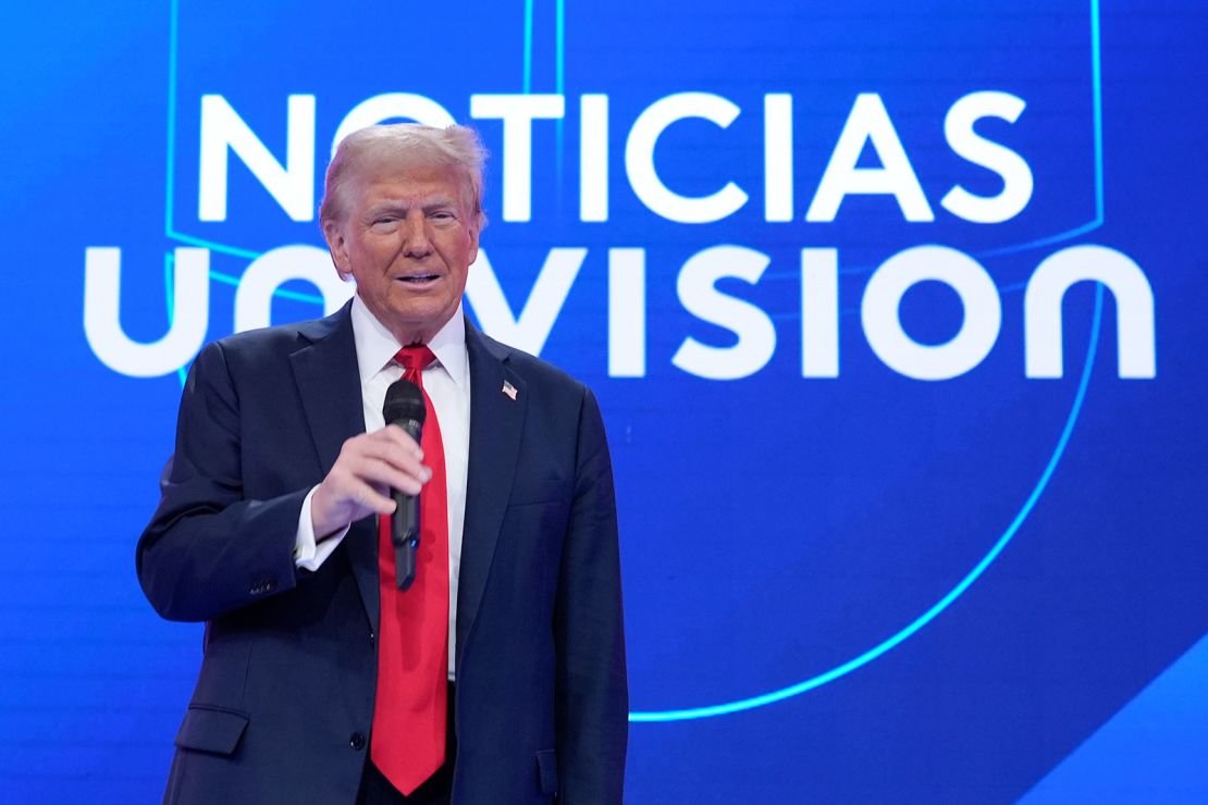 Former President Donald Trump speaks during a Univision town hall on October 16, 2024, in Doral, Florida.